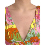 Dolce & Gabbana Multicolor Floral Silk Flared Mini Dress with vibrant floral pattern, deep V-neck, and silk fabric detail.