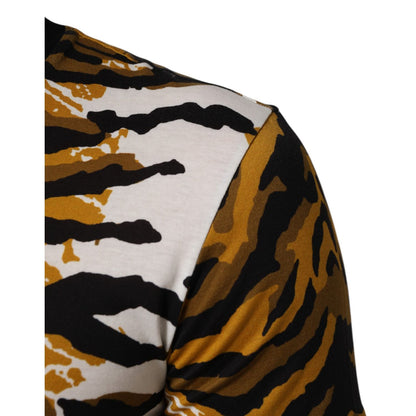 Dolce & Gabbana Multicolor Leopard Palm Leaf Men Crew Neck T-shirt