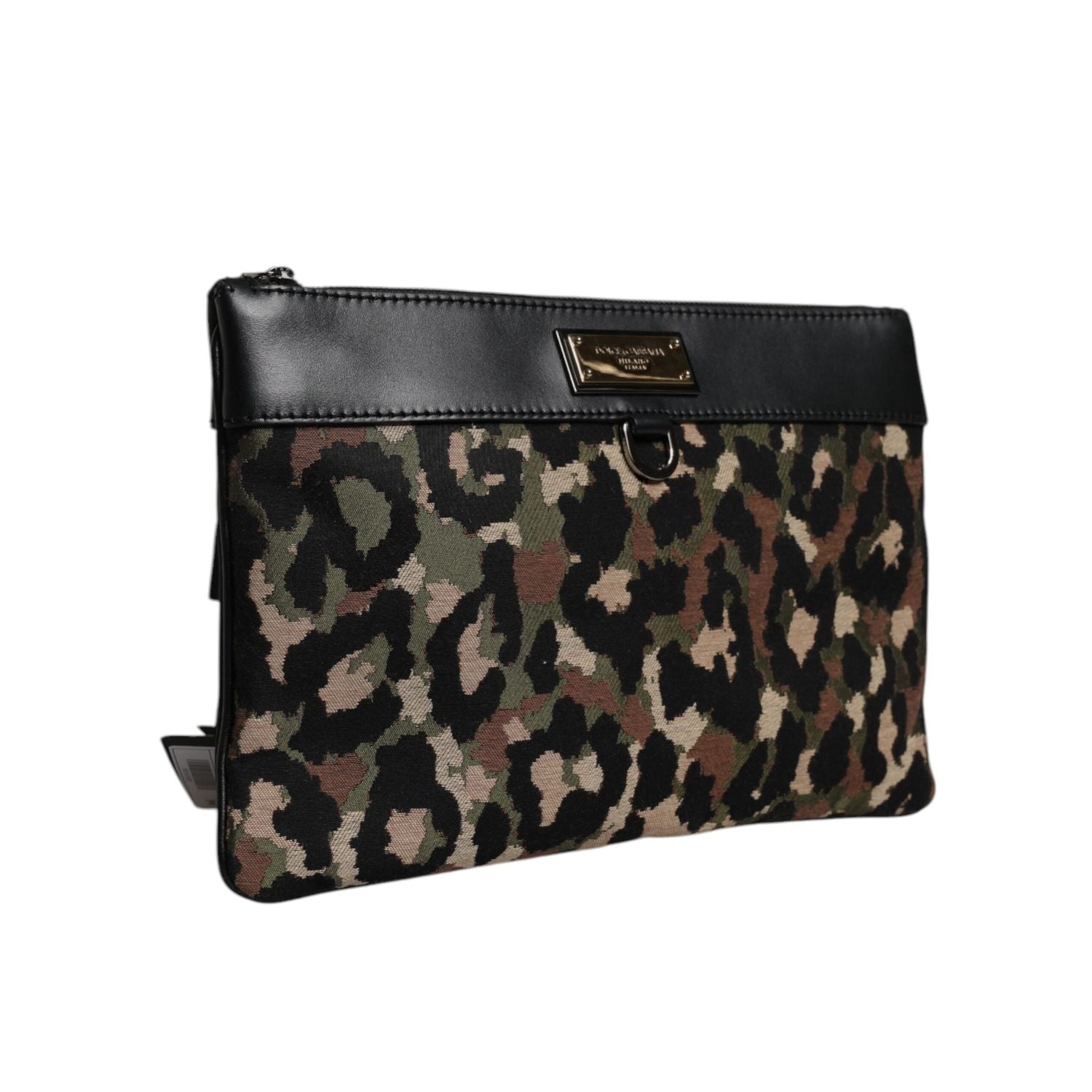 Dolce & Gabbana Multicolor Leopard Print Jacquard Logo Plaque Pouch Bag