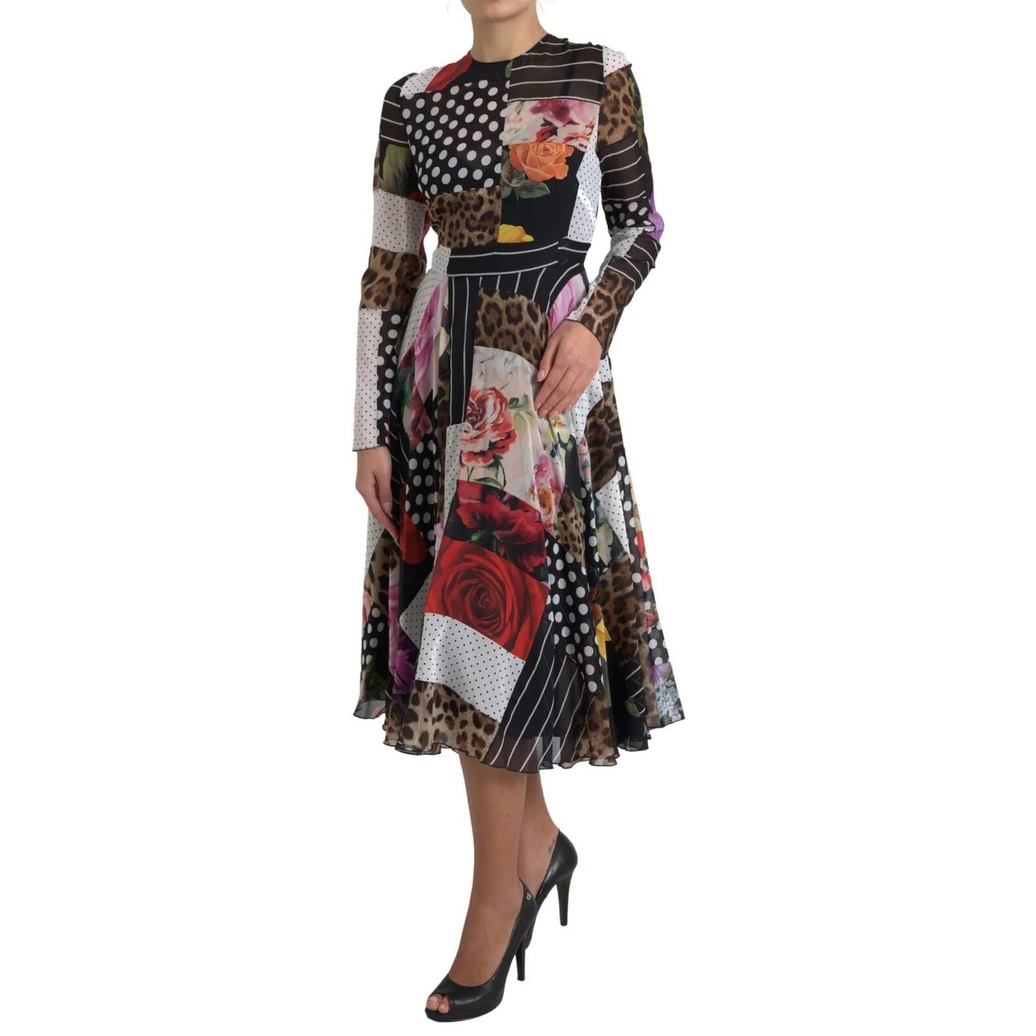 Dolce & Gabbana Multicolor Patchwork Floral Leopard Dress