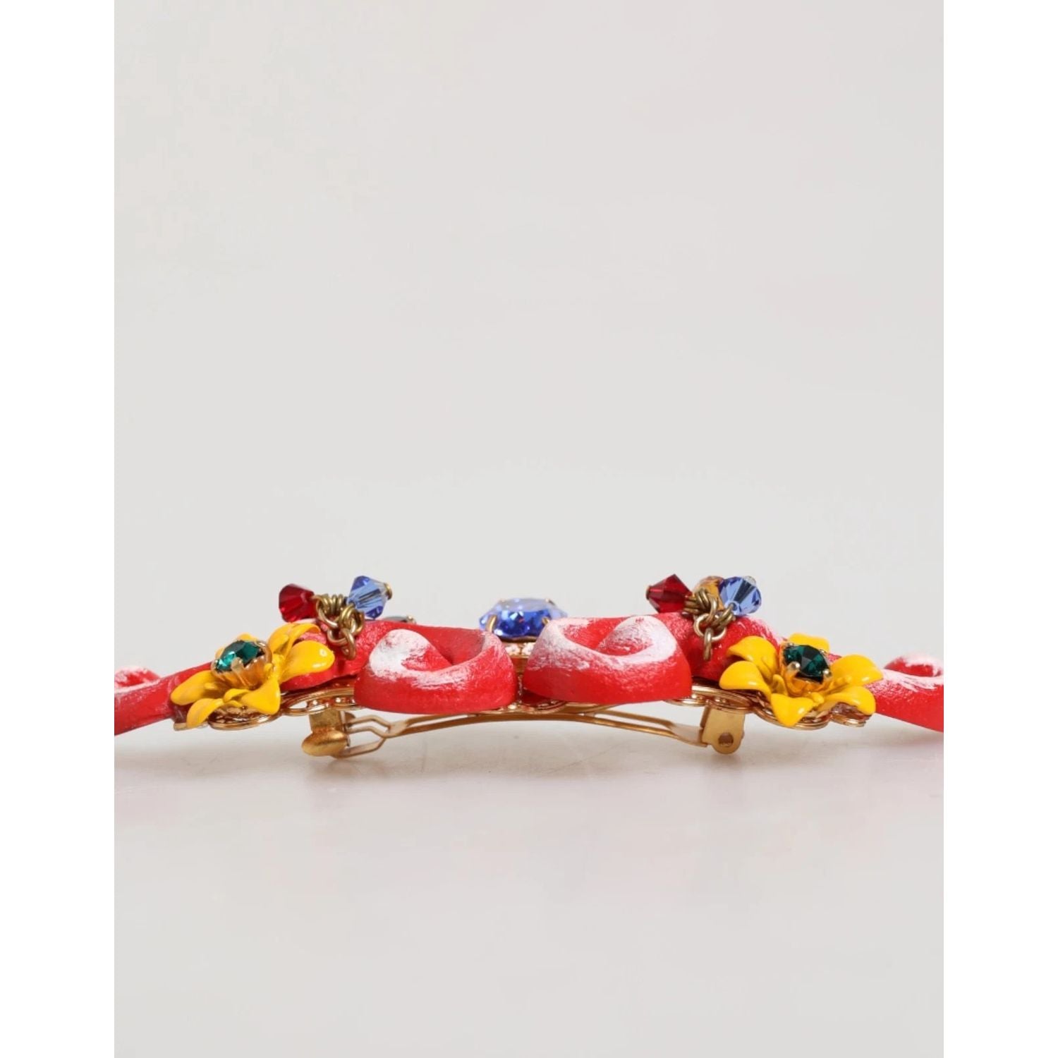 Dolce & Gabbana Multicolor Spring CARRETTO Gold Brass Crystal Hair Clip
