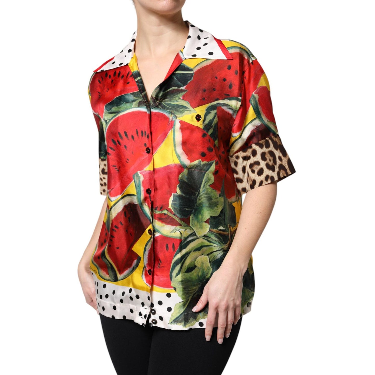 Dolce & Gabbana Multicolor Watermelon Collared Shirt Top