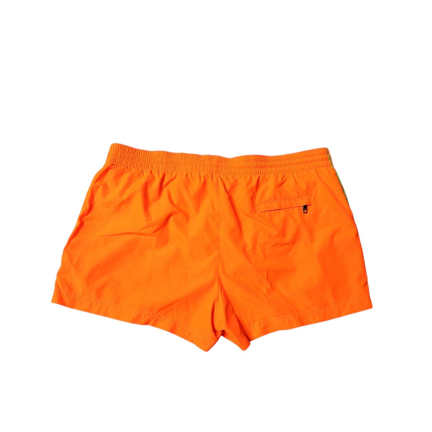 Dolce & Gabbana Orange Polyester Beachwear Shorts 2Pc Swimwear with elastic waistband and pockets, rear view.