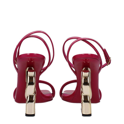 Dolce & Gabbana Pink Leather Stiletto Heel Sandals, back view showing gold high heels with buckle closure.