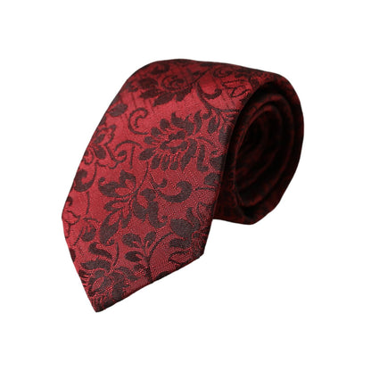 Dolce & Gabbana Red Floral Brocade Silk Adjustable Men Tie, 100% silk, 6cm width, luxury Italian design.