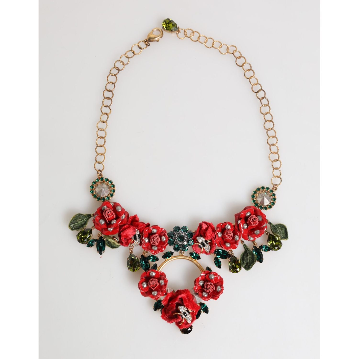 Dolce & Gabbana Red Rose Floral Crystal Embellished Statement Jewelry Necklace