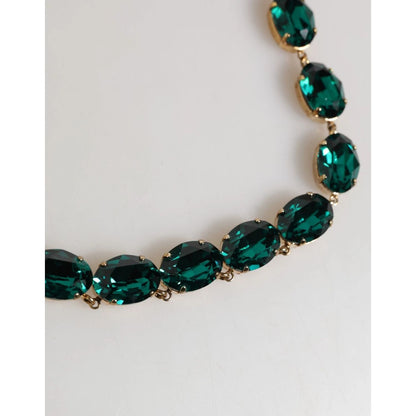 Dolce & Gabbana Red Rose Green Crystal Gold-Tone Chain Necklace