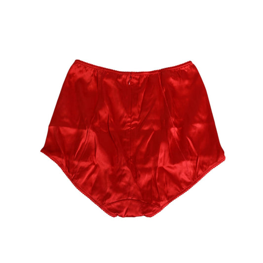 Dolce & Gabbana Red Silk Satin High-Waist Briefs Women Underwear, Italian crafted luxury lingerie in vibrant red satin.