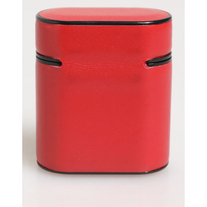 Dolce & Gabbana Red White Calfskin Leather Logo Flip Holder Airpods Case