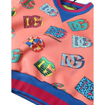 Dolce & Gabbana Salmon Pink Logo Print Sweatshirt Sweater with colorful brand logos and crew neck design, showcasing Italian craftsmanship.