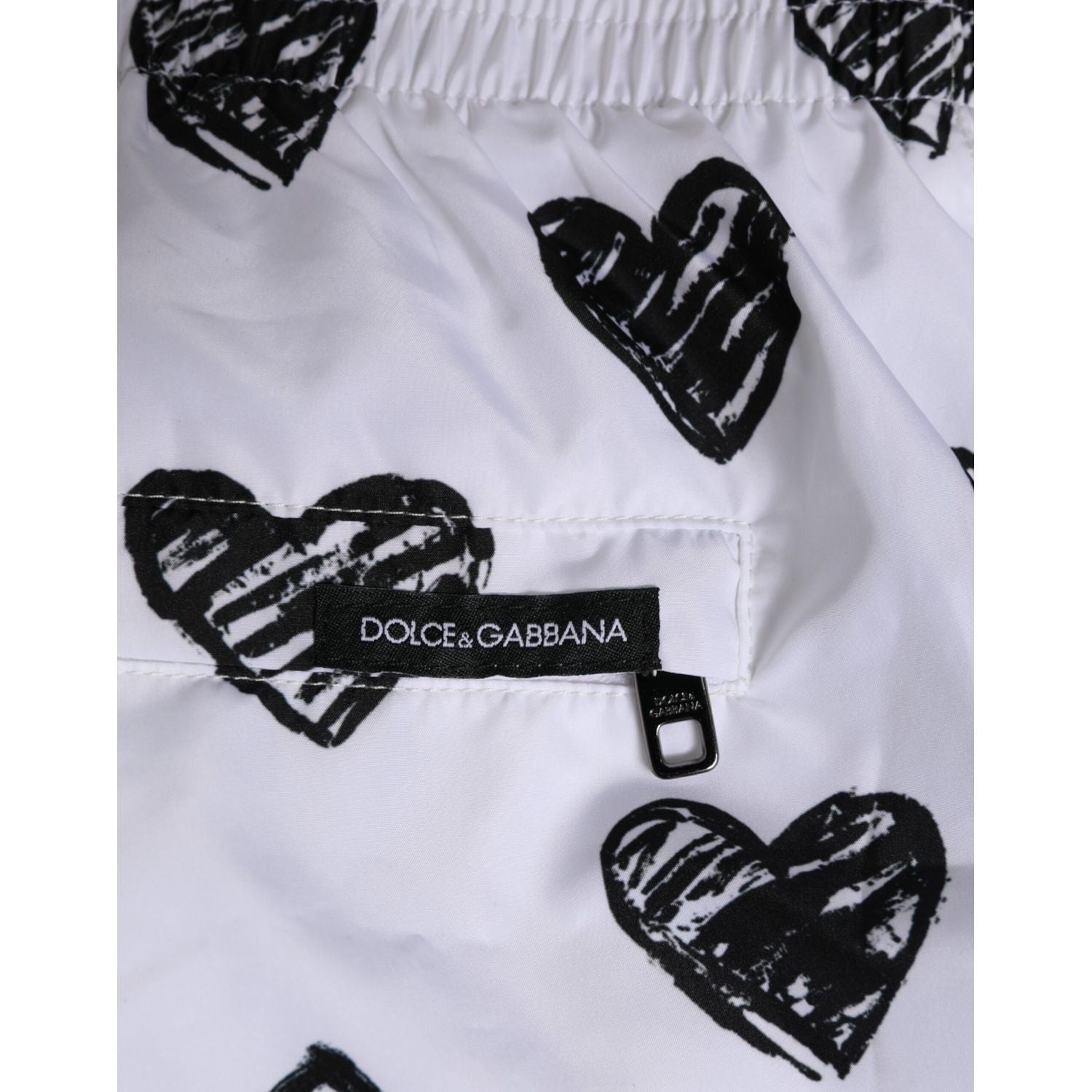 Dolce & Gabbana White Black Heart Print Men Boxer Short Swimwear