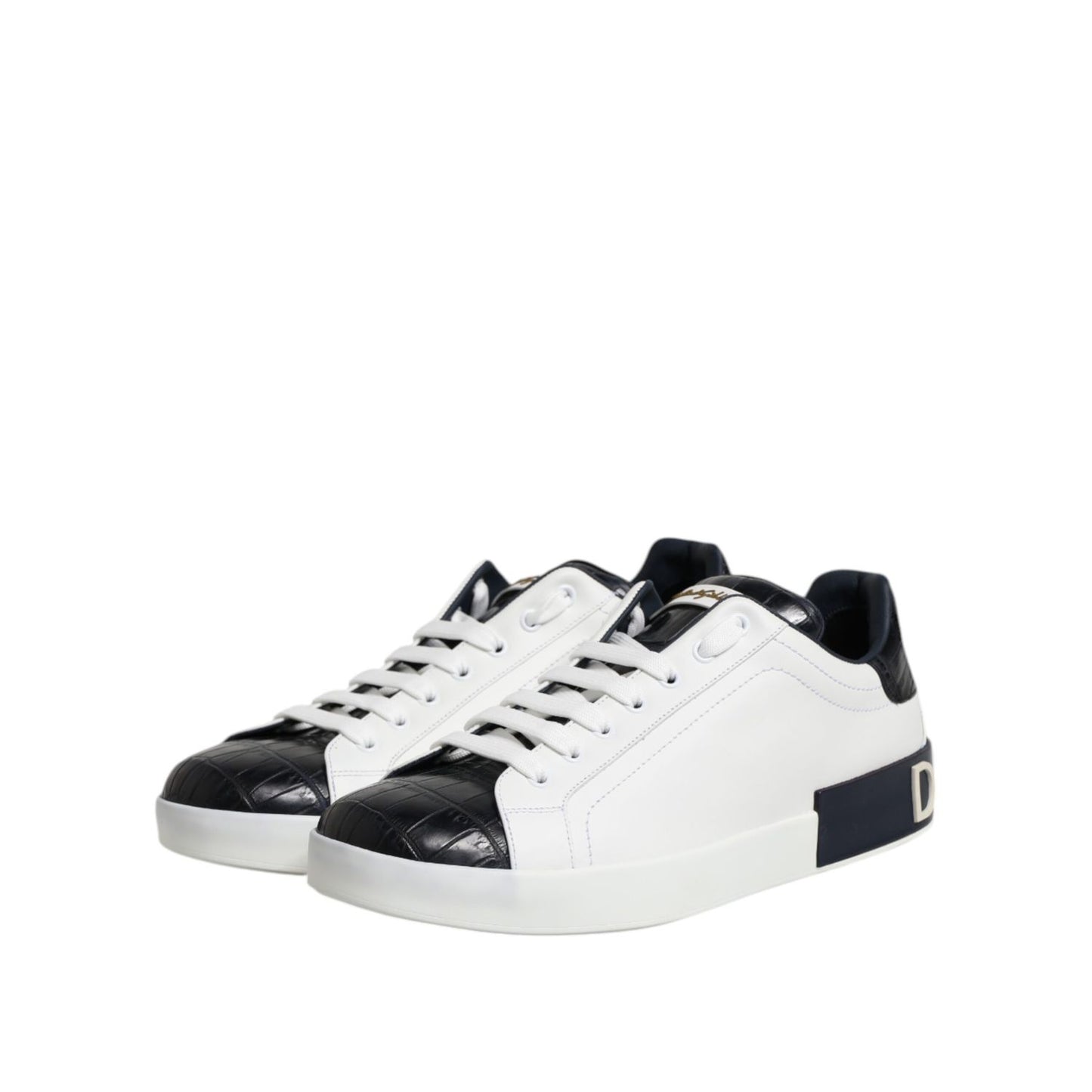 Dolce & Gabbana White Black Leather Portofino Sneaker Shoes