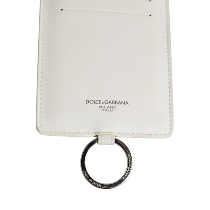 Dolce & Gabbana White Calf Leather Lanyard Logo Card Holder Men Wallet