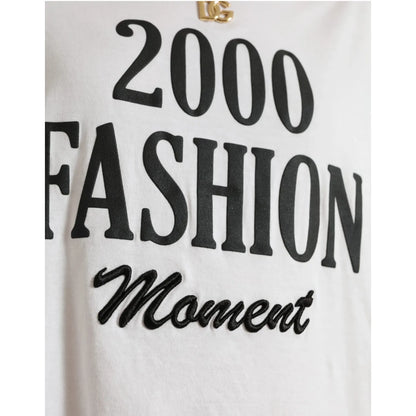 Dolce & Gabbana White Cotton 2000 Fashion Print Logo T-shirt