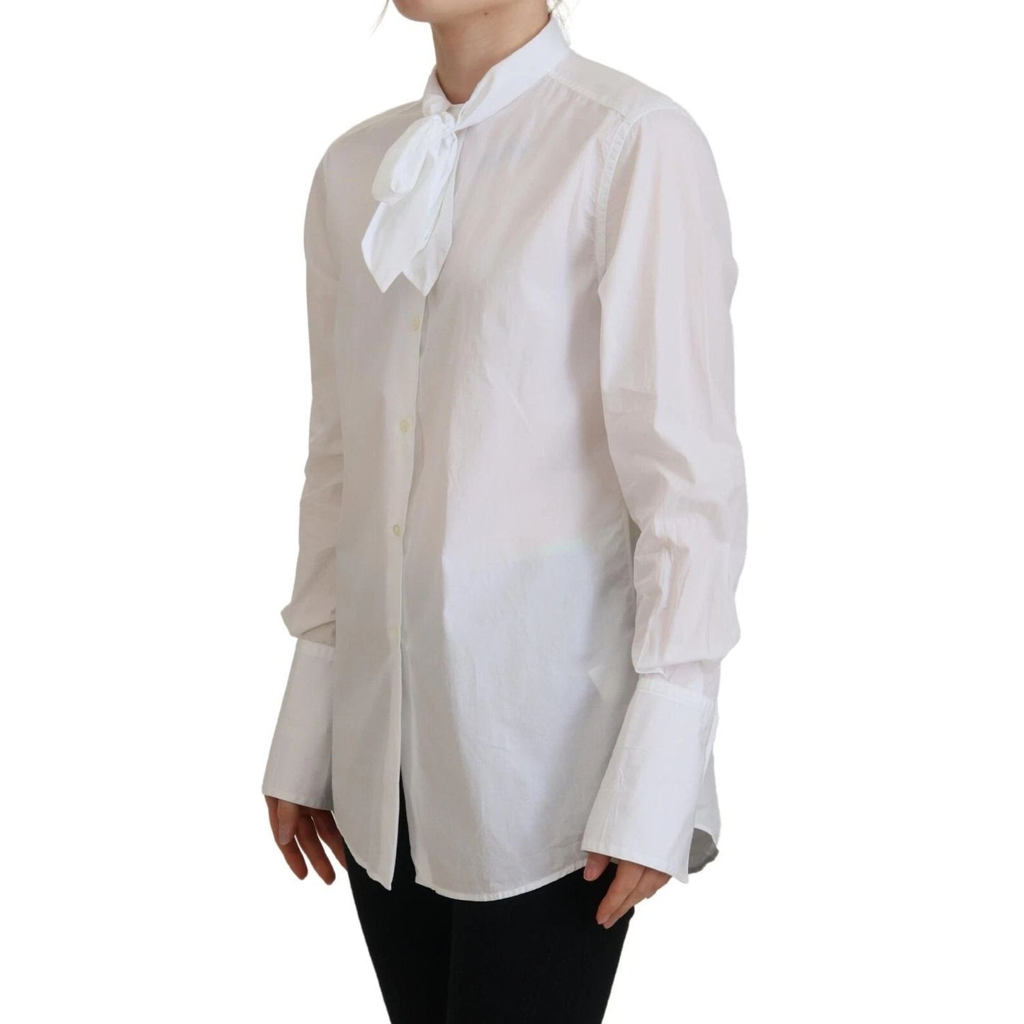 Dolce & Gabbana White Cotton Collared Long Sleeves Formal Top