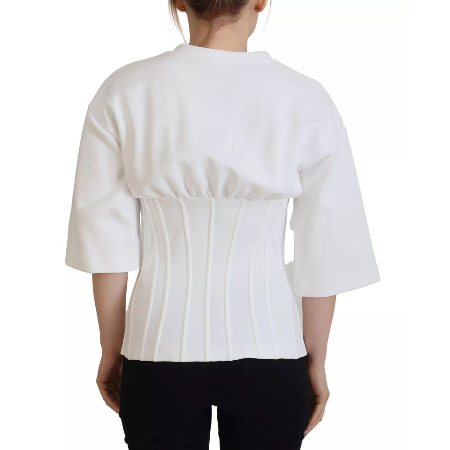 Dolce & Gabbana White Cotton Corset Stretch Top T-shirt