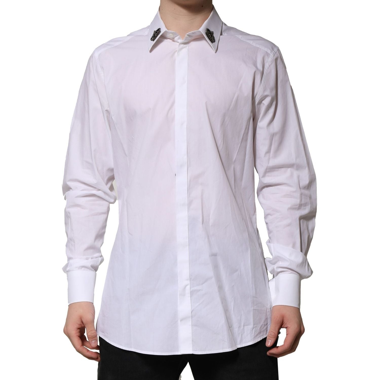 Dolce & Gabbana White Cotton Crown Collar GOLD Formal Shirt