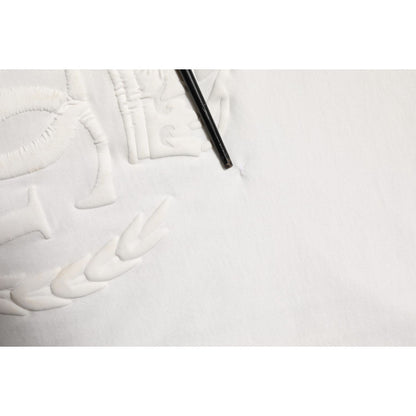 Dolce & Gabbana White Cotton DG Crown Embossed Men T-shirt