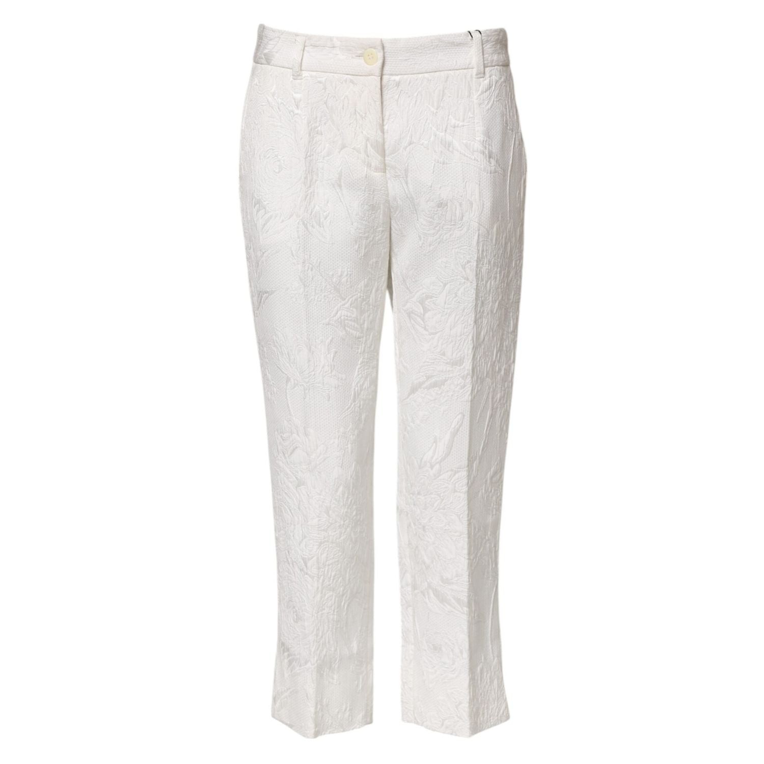 Dolce & Gabbana White Cotton Floral Jacquard Pants