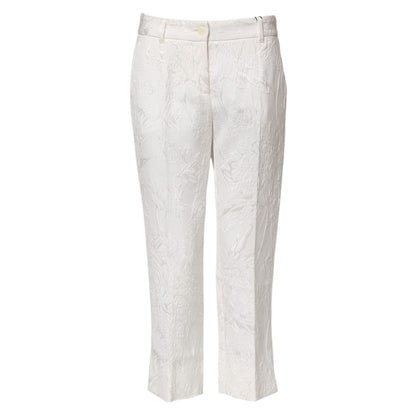 Dolce & Gabbana White Cotton Floral Jacquard Pants