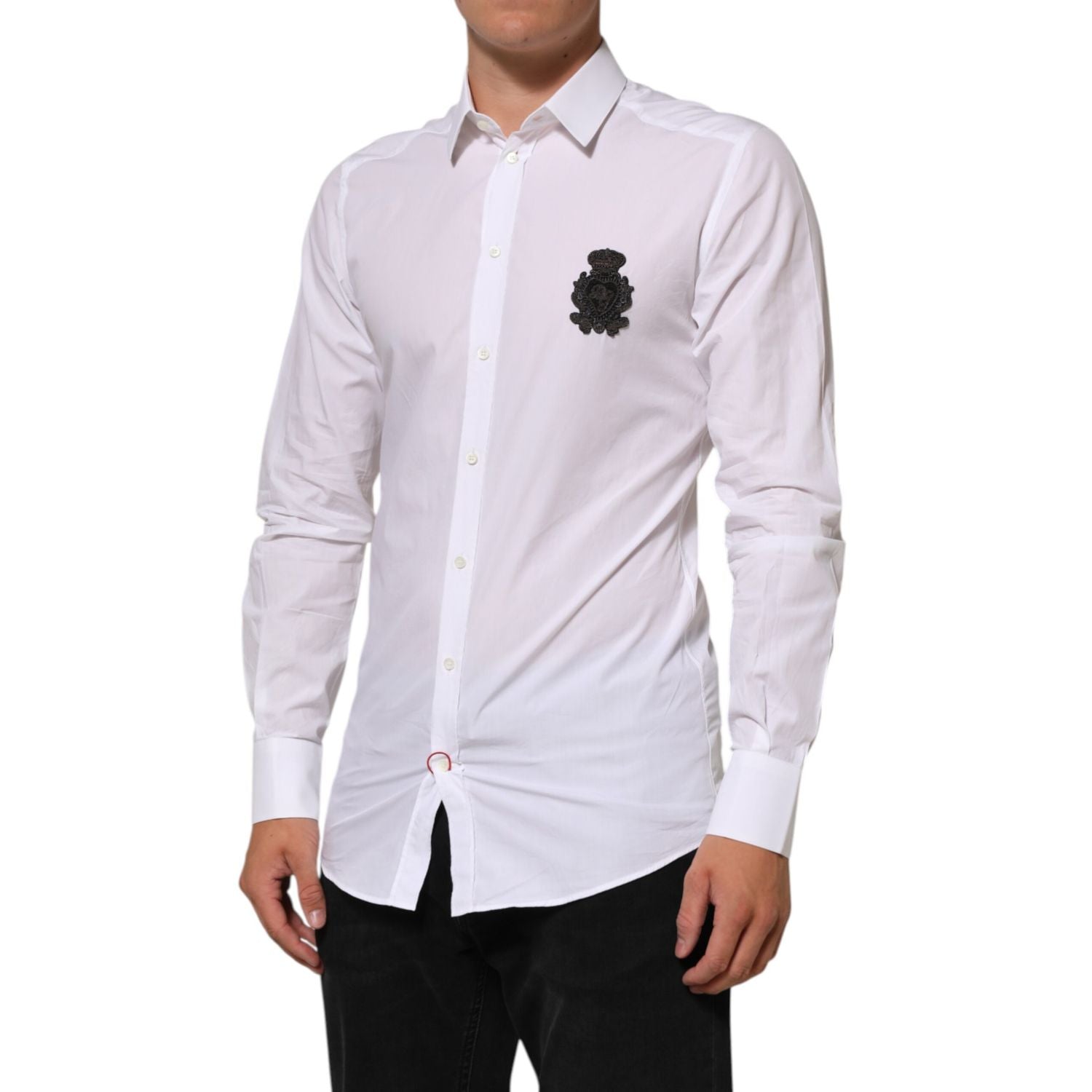Dolce & Gabbana White Cotton GOLD DGPatch Formal Dress Shirt