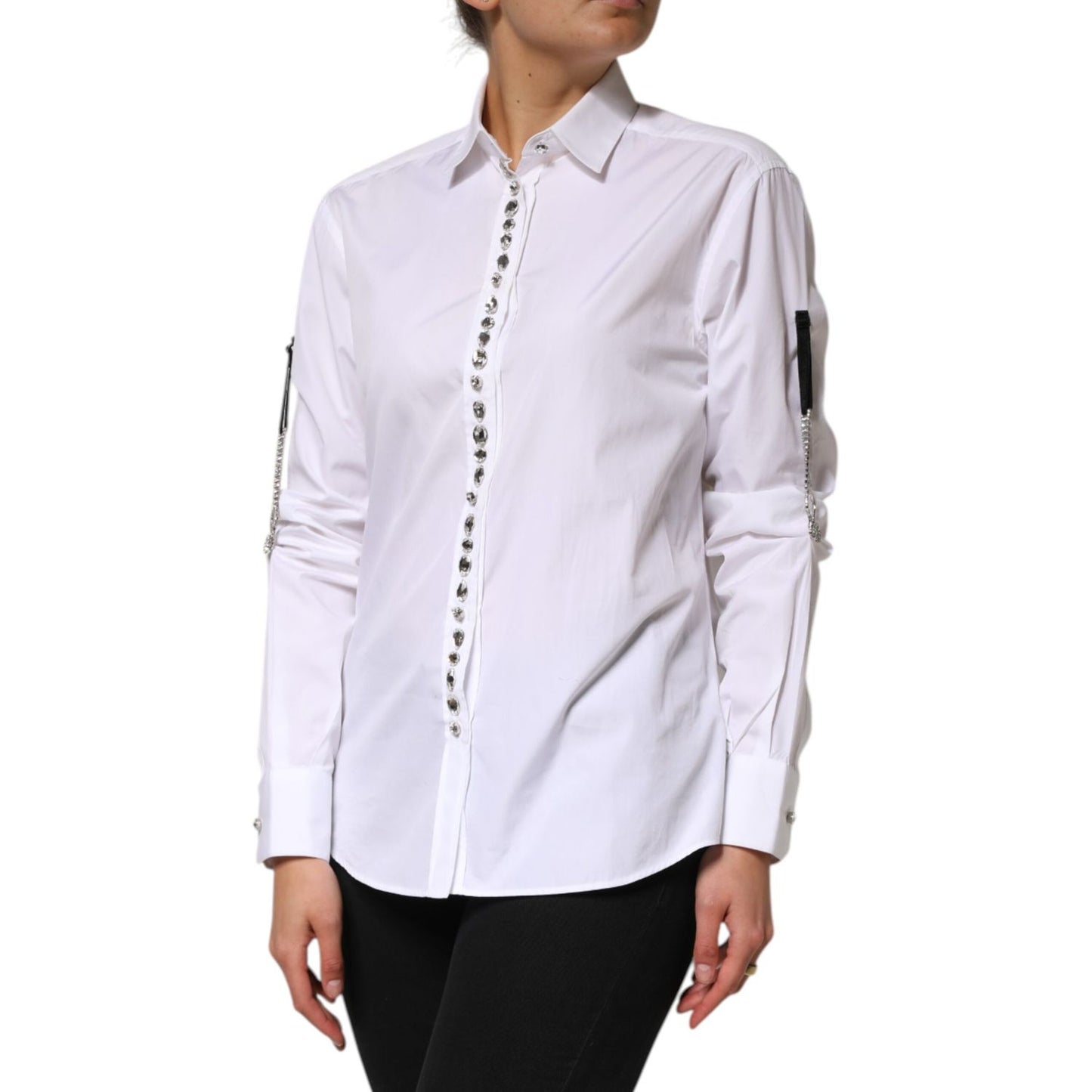 Dolce & Gabbana White Crystal Embellished Dress Shirt Top Dolce & Gabbana