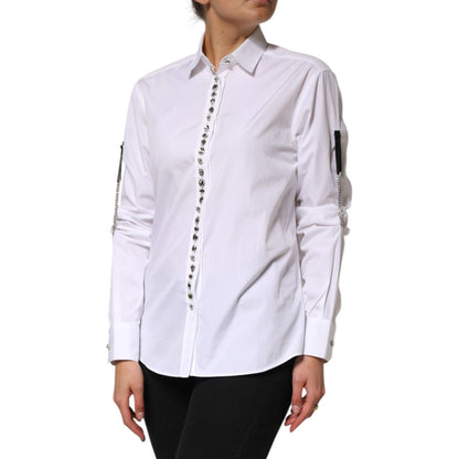 Dolce & Gabbana White Crystal Embellished Dress Shirt Top Dolce & Gabbana