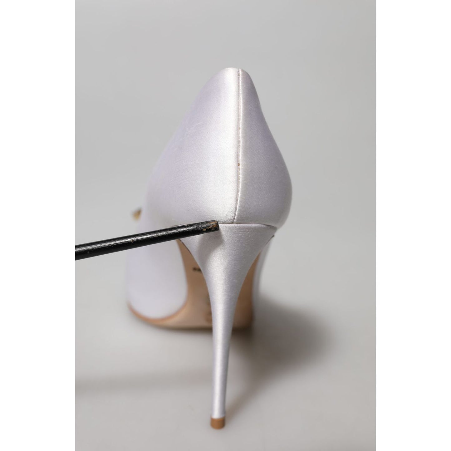 Dolce & Gabbana White Crystals Peep Toe Satin Pumps Shoes