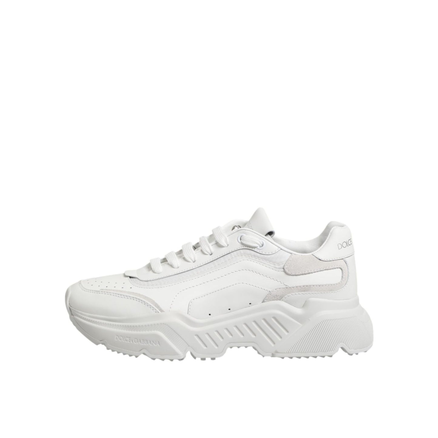 Dolce & Gabbana White Daymaster Low Top Men Sneakers Shoes with chunky sole, side view.