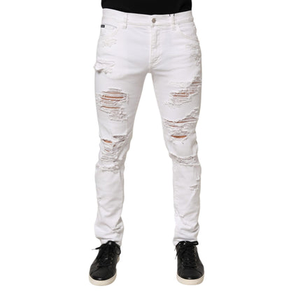Dolce & Gabbana White Distressed Ripped Denim Trouser Jeans Dolce & Gabbana