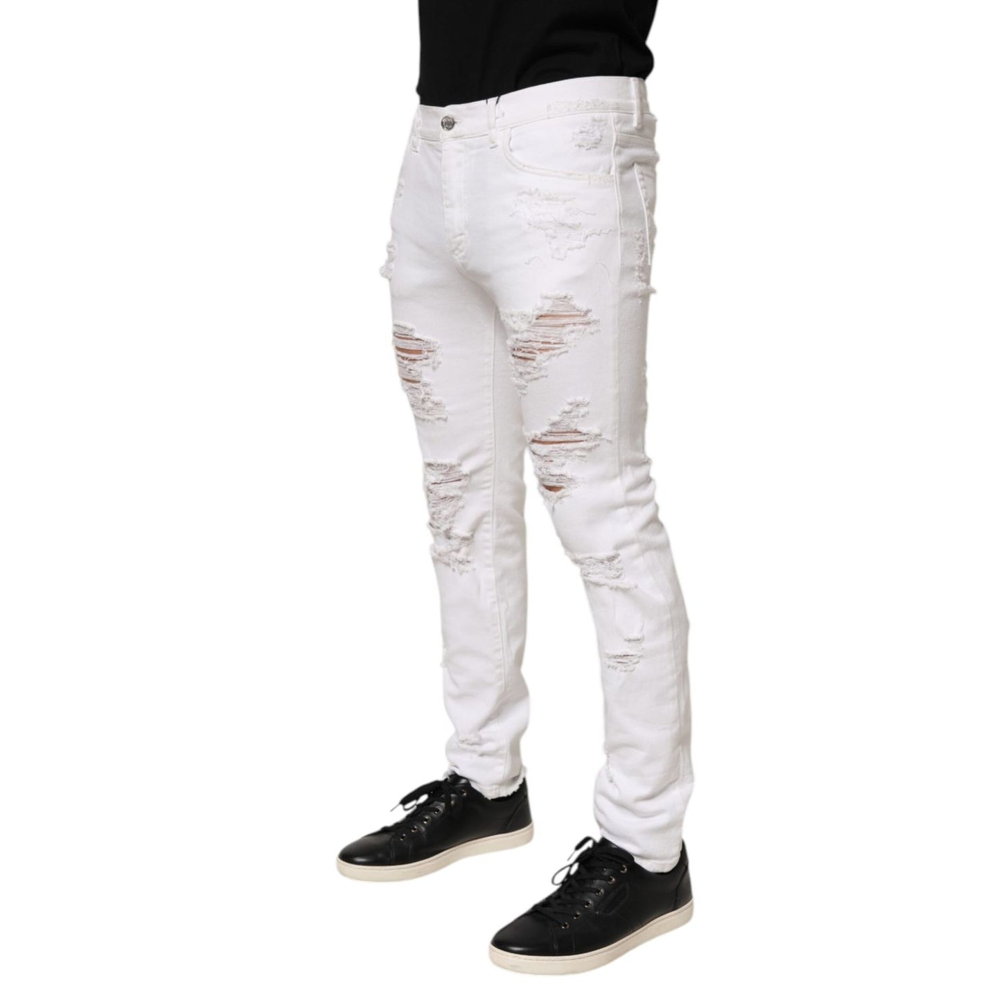 Dolce & Gabbana White Distressed Ripped Denim Trouser Jeans Dolce & Gabbana