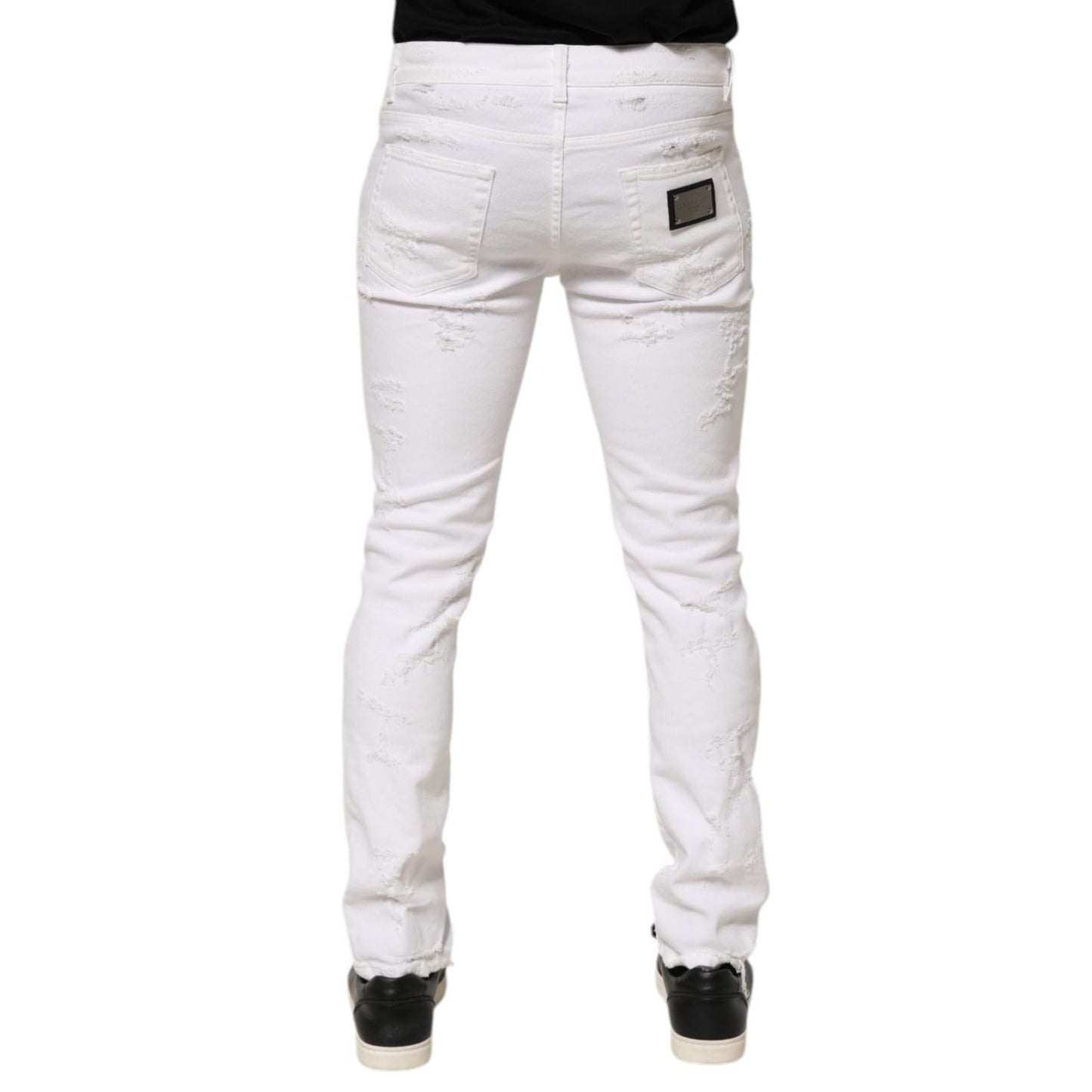Dolce & Gabbana White Distressed Ripped Denim Trouser Jeans Dolce & Gabbana
