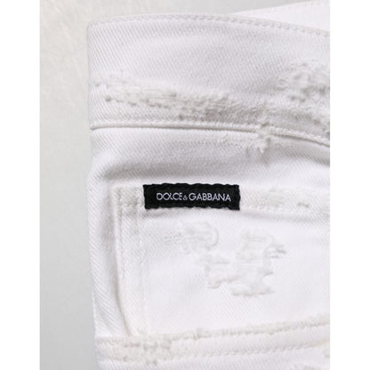 Dolce & Gabbana White Distressed Ripped Denim Trouser Jeans Dolce & Gabbana