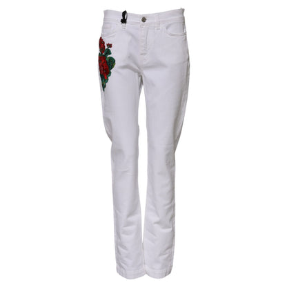 Dolce & Gabbana White Floral Sequined Embroid GIRLY Denim Jeans Dolce & Gabbana