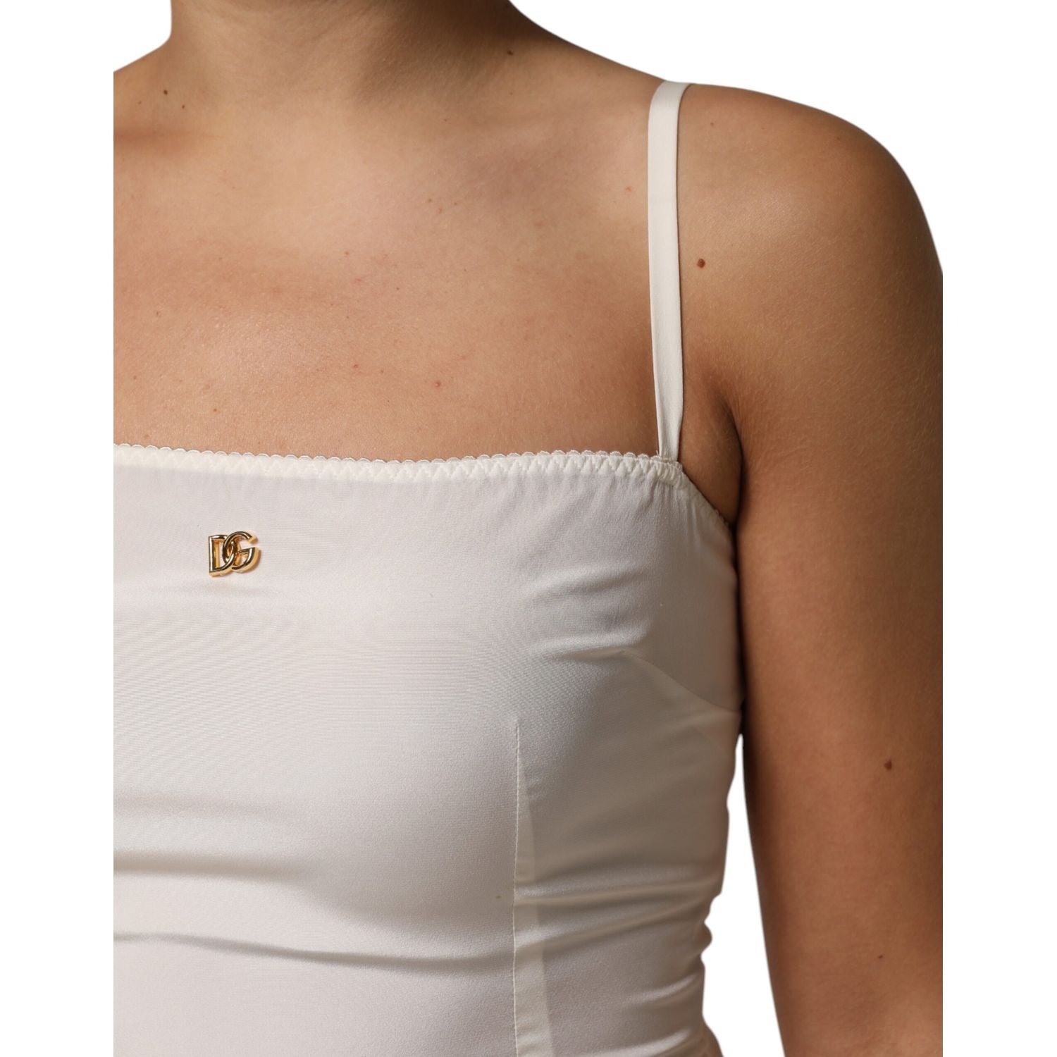 Dolce & Gabbana White Full Slip DG Logo Silk Dress Sleepwear