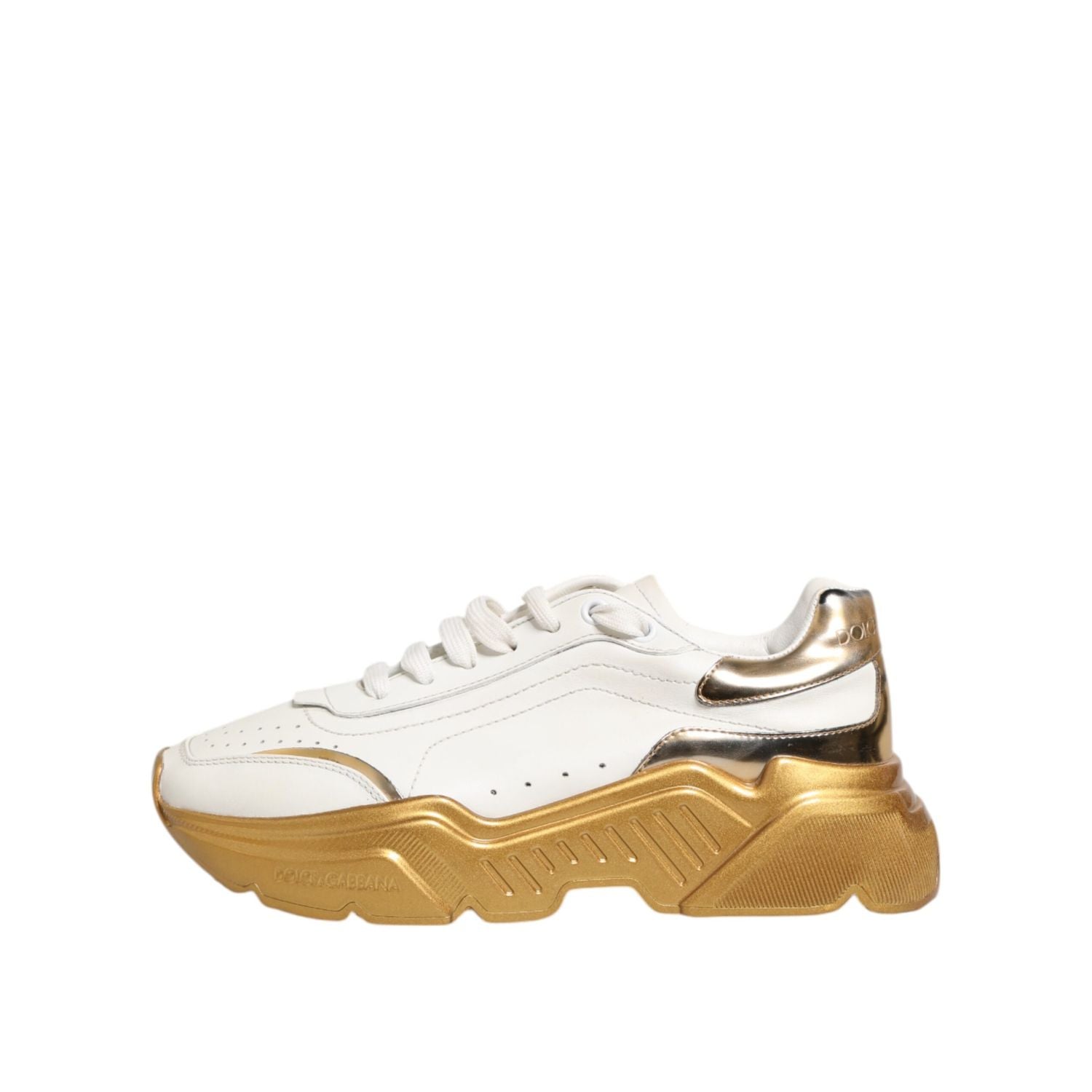 Dolce & Gabbana White Gold DAYMASTER Leather Sneakers Womens Shoes