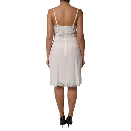 Dolce & Gabbana White Lace Gold DG Logo Silk Dress Sleepwear