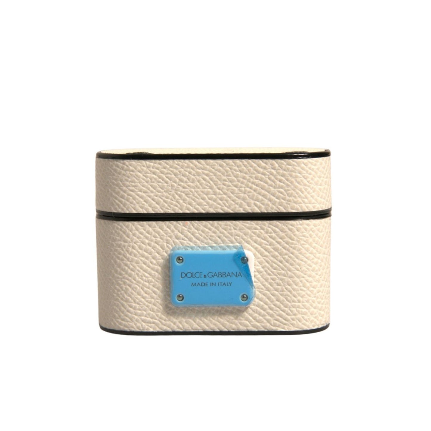 Dolce & Gabbana White Leather Metal Logo Plaque Holder Airpods Case