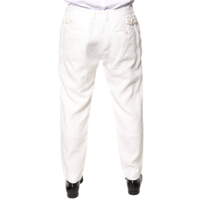 Dolce & Gabbana White Linen Mid Waist Men Dress Pants