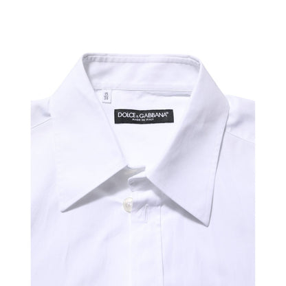 Dolce & Gabbana White Logo Plaque Collared Formal Dress Shirt