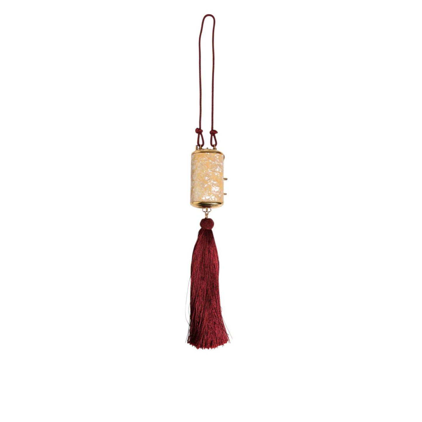 Dolce & Gabbana White Pearl Resin Gold Metal Red Tassel Pendant Bag