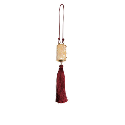 Dolce & Gabbana White Pearl Resin Gold Metal Red Tassel Pendant Bag