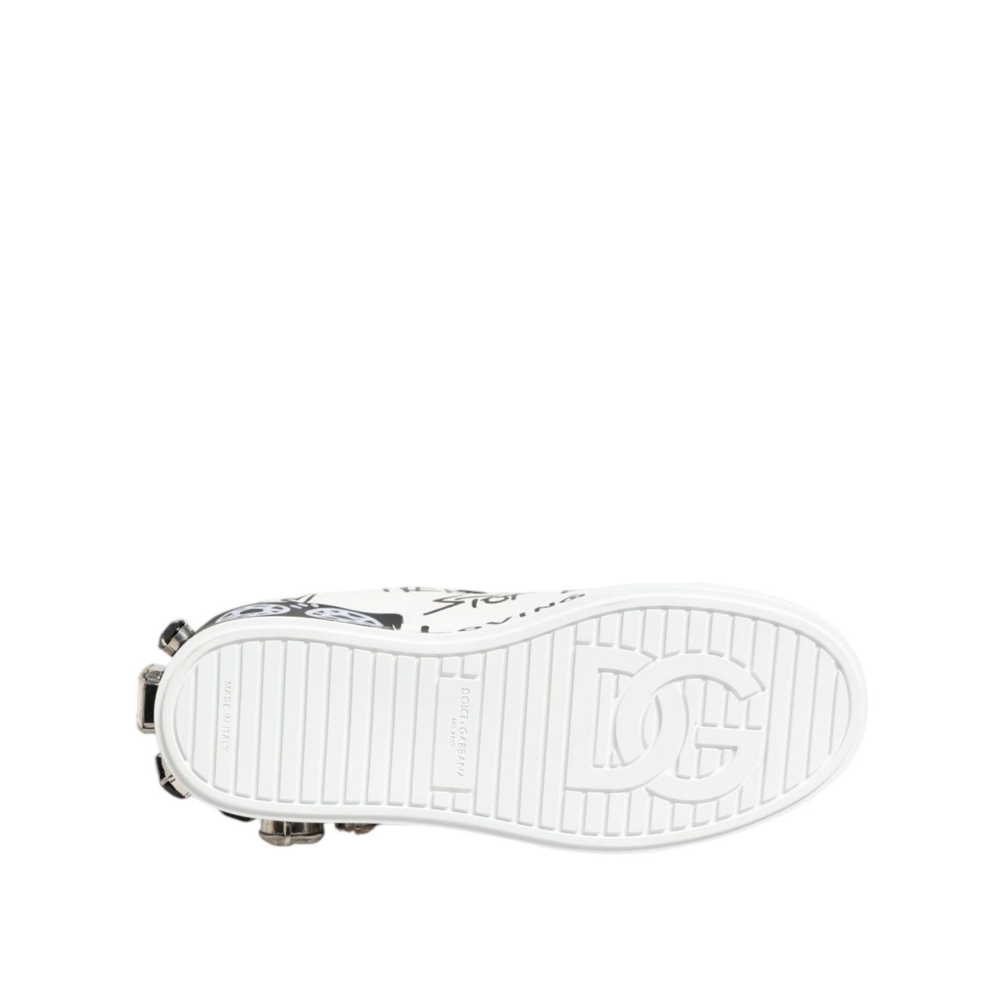 Dolce & Gabbana White Portofino Crystal Sneakers Shoes
