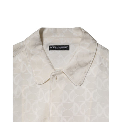 Dolce & Gabbana White Silk DG Logo Print Long Sleeves Shirt