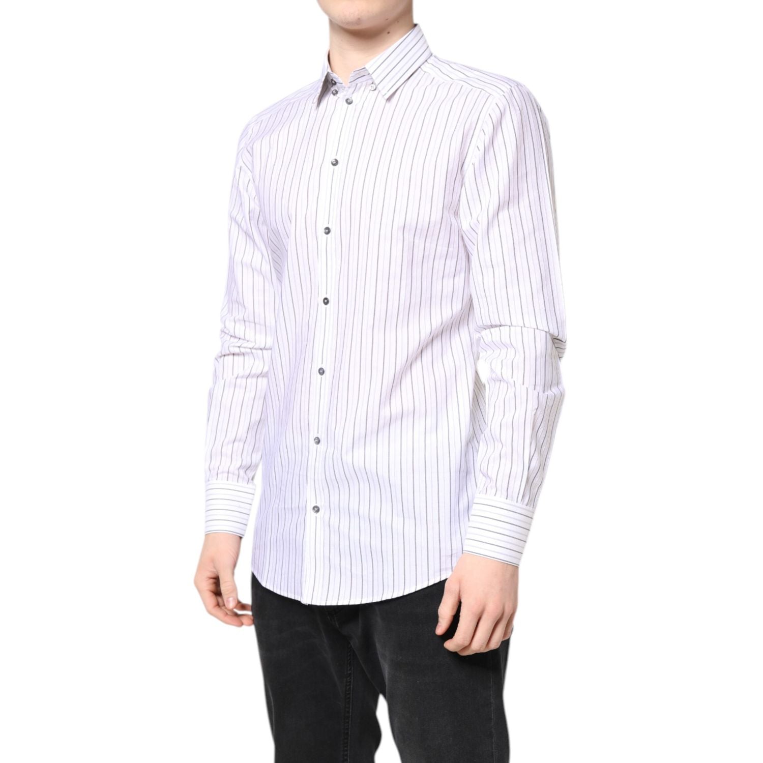 Dolce & Gabbana White Stripes Cotton GOLD Formal Dress Shirt