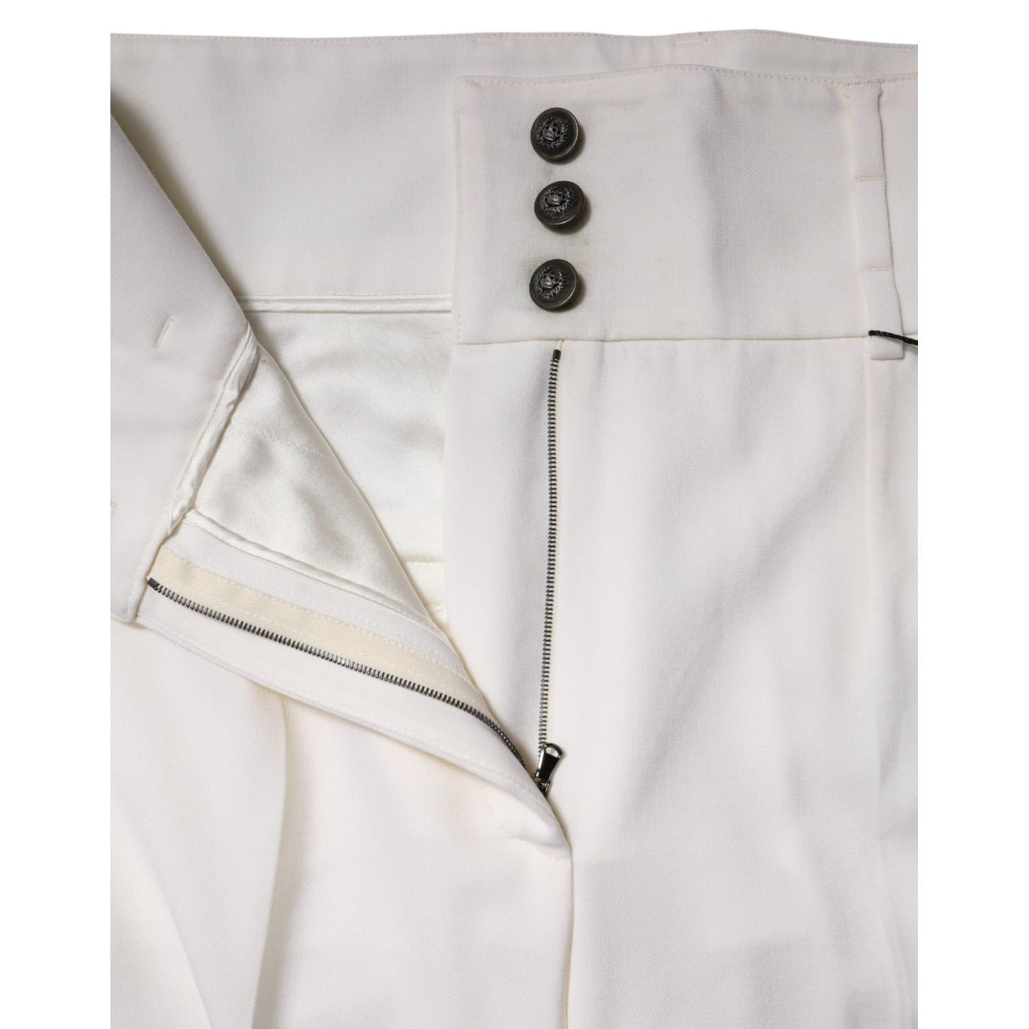 Dolce & Gabbana White Wool High Waist Tapered Pants
