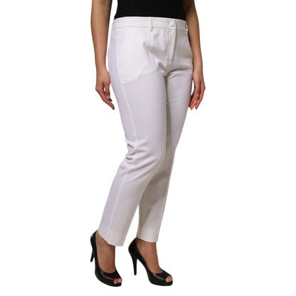 Dolce & Gabbana White Wool Mid Waist Tapered Pants