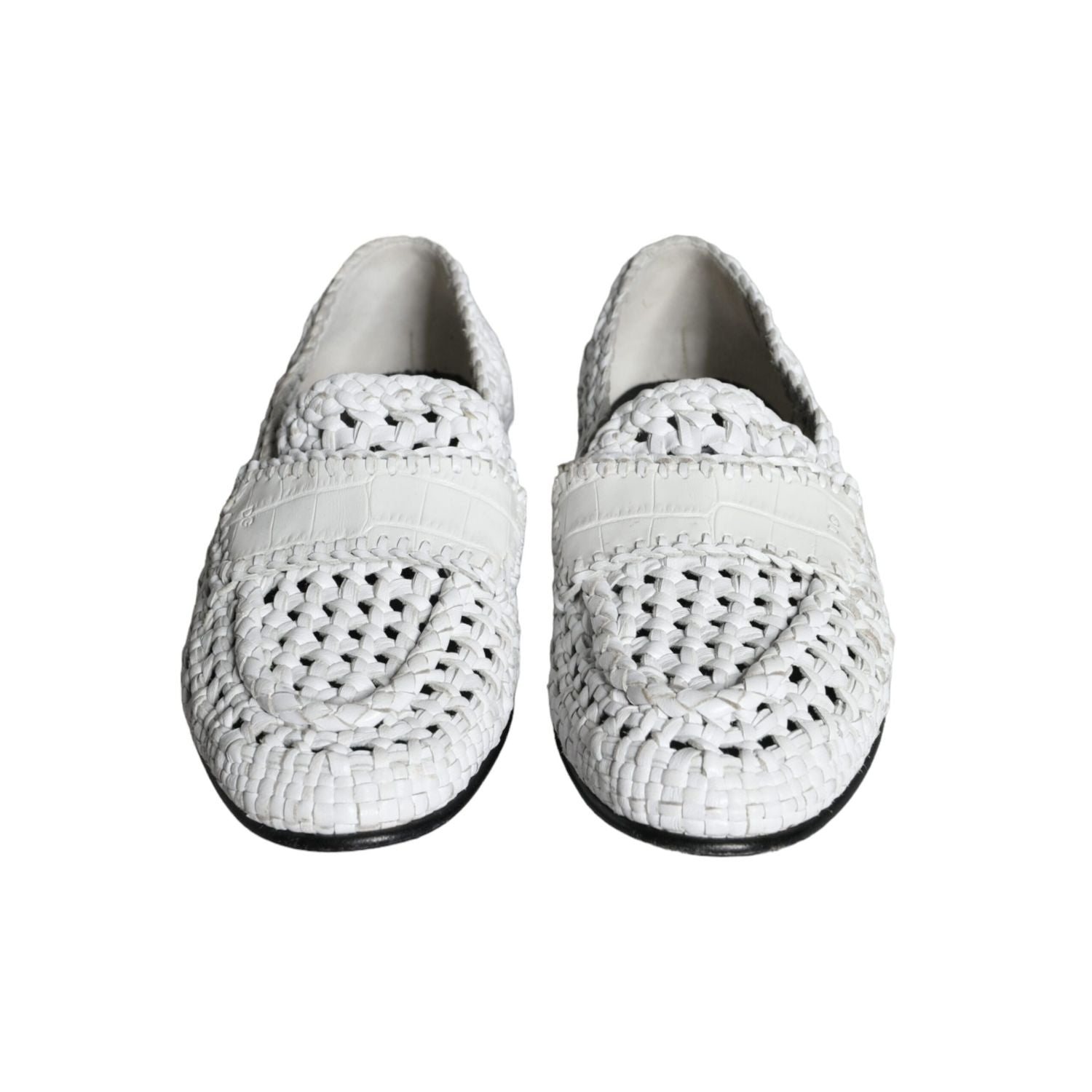 Dolce & Gabbana White Woven Leather Slip On Loafers Men Shoes