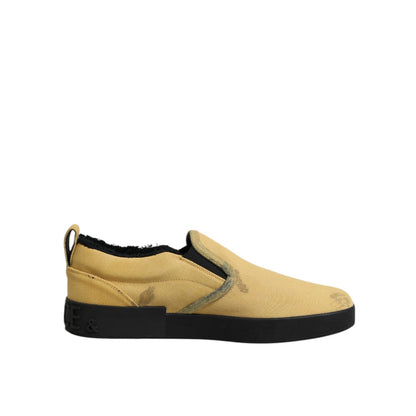 Dolce & Gabbana Yellow Cotton Low Top Slip On Sneakers Shoes Dolce & Gabbana