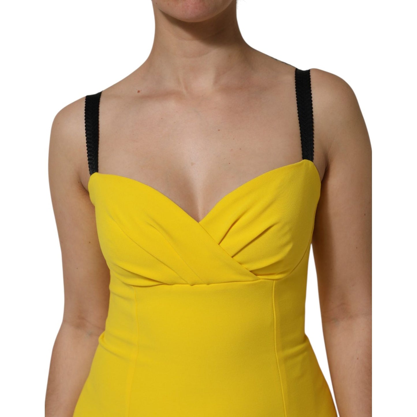 Dolce & Gabbana Yellow Polyester Sleeveless Sheath Midi Dress